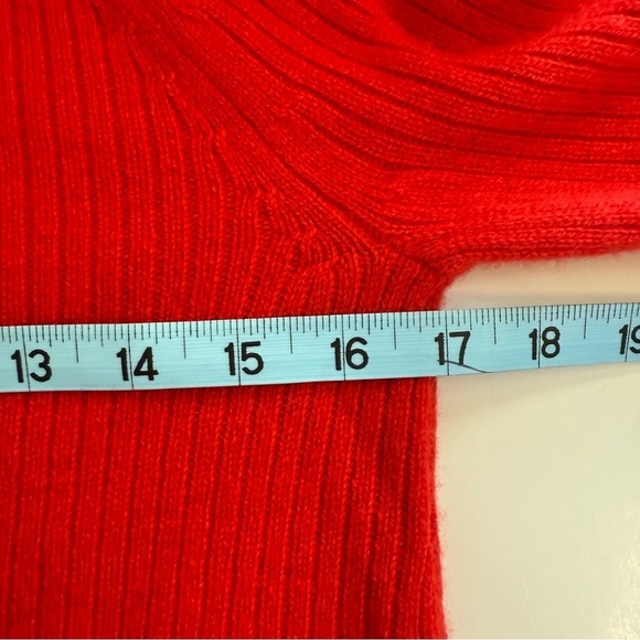 Ann Taylor Cashmere Red Pink Color Block Long Bell Sleeve Crewneck Sweater Top - Picture 7 of 8